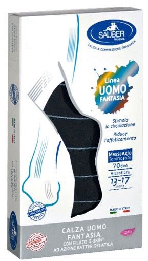SAUBER CALZA UOMO FANTASIA Q-SKIN 70 DEN BLU RIGA SOTTILE GHIACCIO TAGLIA P - Pharmaleader