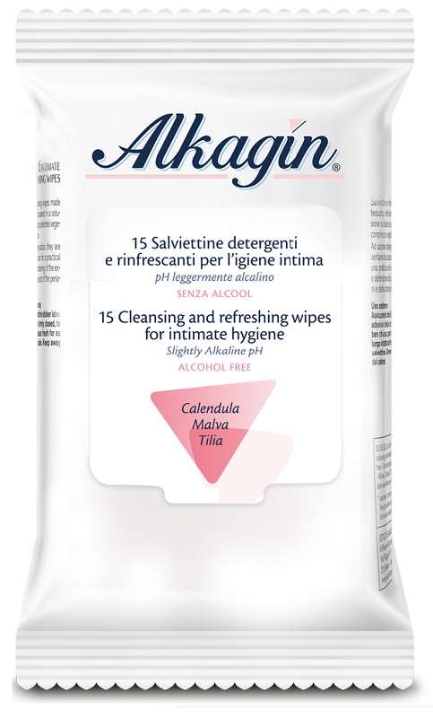ALKAGIN SALVIETTINE DETERGENTI E RINFRESCANTI PER L'IGIENE INTIMA PH LEGGERMENTE ALCALINO SENZA ALCOOL 15 PEZZI CALENDULA MALVA E TILIA - Pharmaleader