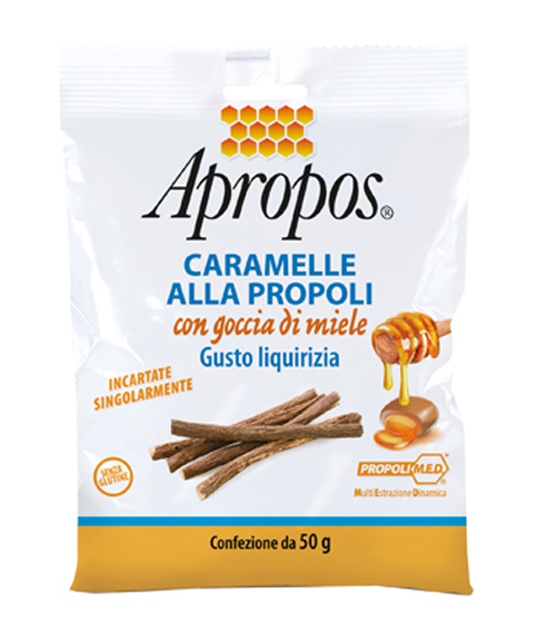 APROPOS CARAMELLE ALLA PROPOLI CON GOCCIA DI MIELE GUSTO LIQUIRIZIA 50 G - Pharmaleader