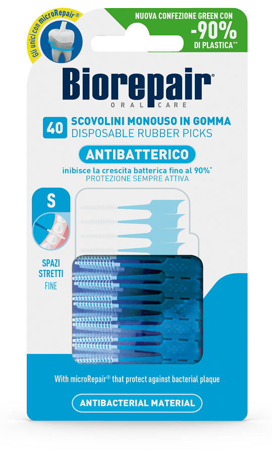 BIOREPAIR ORAL CARE ANTIBATTERICO SCOVOLINI MONOUSO IN GOMMA SPAZI STRETTI 40 PEZZI - Pharmaleader