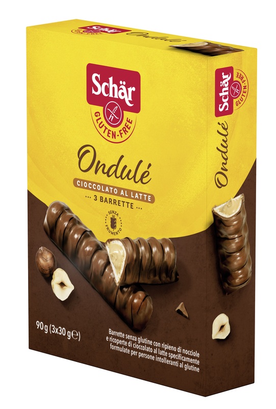 SCHAR ONDULE' BARRETTE CON RIPIENO DI NOCCIOLE RICOPERTE DI CIOCCOLATO AL LATTE 3 PORZIONI DA 30 G - Pharmaleader