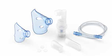 SOFFIO CUBE KIT ACCESSORI RICAMBIO CON AMPOLLA, BOCCAGLIO E FOCELLA NASALE, MASCHERA PEDIATRICA E ADULTI, TUBELLO E FILTRI DI RICAMBIO E BORSA PORTA ACCESSORI - Pharmaleader