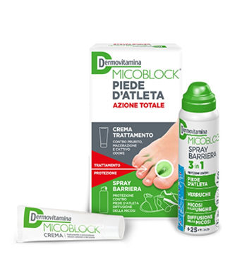 DERMOVITAMINA MICOBLOCK PIEDE D'ATLETA AZIONE TOTALE CREMA 30ML + SPRAY BARRIERA 3 IN 1 100 ML - Pharmaleader