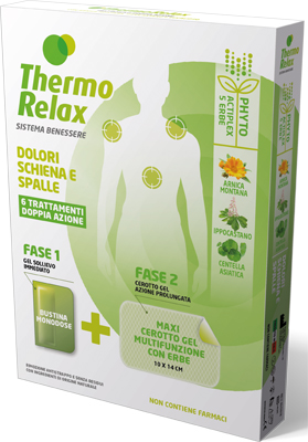 THERMORELAX PHYTO GEL DOLORI SCHIENA E SPALLE FASE 1 GEL SOLLIEVO IMMEDIATO E FASE 2 MAXI CEROTTO GEL MULTIFUNZIONALE CON ERBE 6 PEZZI - Pharmaleader