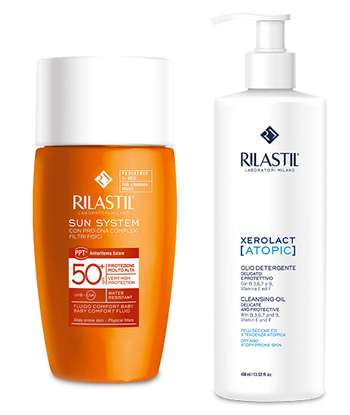 RILASTIL SUN SYSTEM FLUIDO COMFORT PEDIATRIC 50 ML + RILASTIL XEROLAC ATOPIX OLIO 50 ML - Pharmaleader