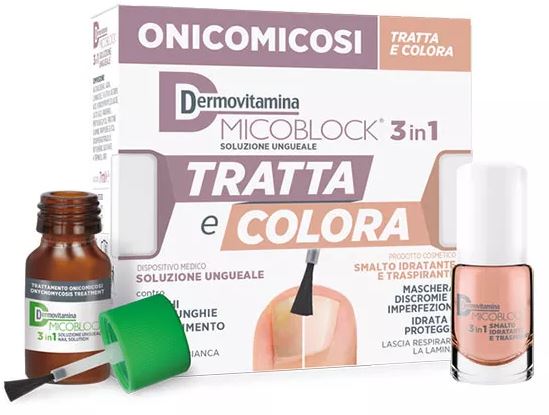 DERMOVITAMINA MICOBLOCK 3 IN 1 TRATTA E COLORA SOLUZIONE UNGUEALE 7 ML + SMALTO IDRATANTE TRASPIRANTE 5 ML - Pharmaleader