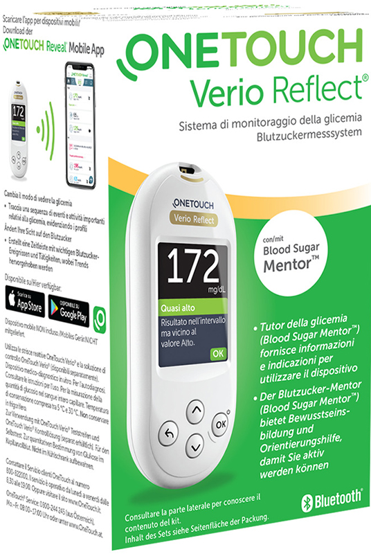 ONETOUCH VERIO REFLECT SYSTEM KIT CON LANCETTE PUNGIDITO E FLACONE DA 10 STRISCE REATTIVE - Pharmaleader