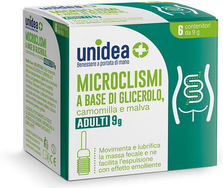 UNIDEA MICROCLISMA PER ADULTI 9G GLICEROLO CAMOMILLA E MALVA 6 PEZZI - Pharmaleader
