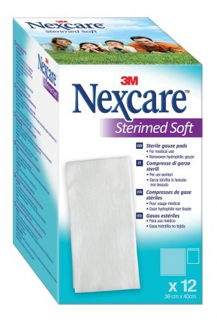 GARZA COMPRESSA STERILE NEXCARE STERIMED SOFT 18X40 CM MUL TILINGUAL 12 PEZZI - Pharmaleader