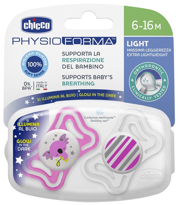 CHICCO SUCCHIETTO LIGHT LUMINOSO SILICONE 6-16 MESI 2 PEZZI - Pharmaleader