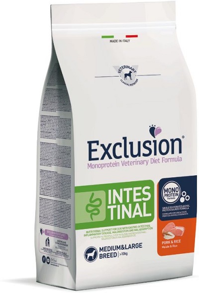 EXCLUSION MONOPROTEIN VETERINARY DIET FORMULA DOG INTESTINAL PORK AND RICE MEDIUM/LARGE 12 KG DRY - Pharmaleader