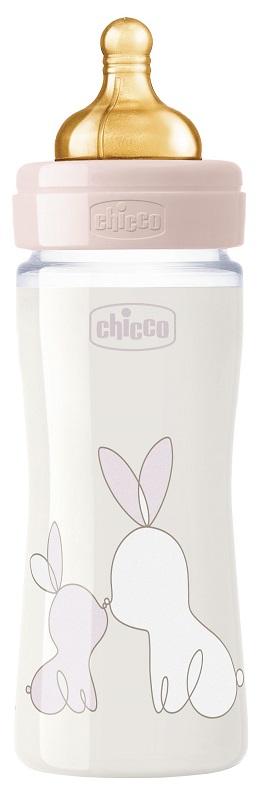 CHICCO BIBERON ORIGINAL 240ML VETRO 1 FORO 1 FORO GIRL CON TETTARELLA IN CAUCCIU' - Pharmaleader