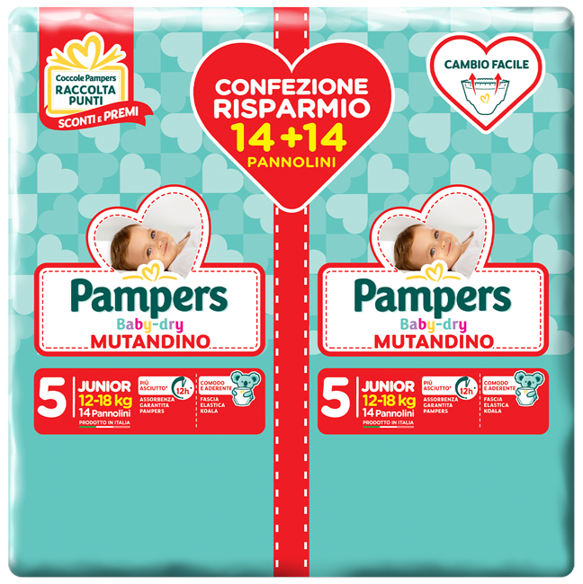 PAMPERS BABY DRY PANNOLINO A MUTANDINA DUO DOWNCOUNT JUNIOR 28 PEZZI - Pharmaleader
