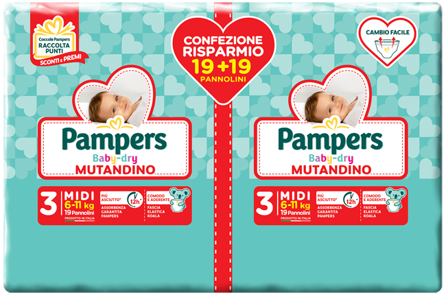 PAMPERS BABY DRY PANNOLINO A MUTANDINA DUO DWCT MIDI 38 PEZZI - Pharmaleader