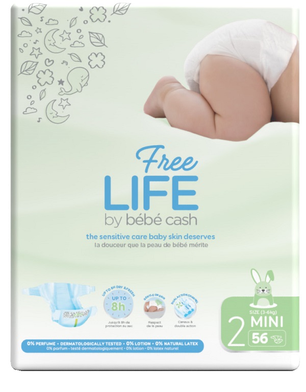 FREELIFE BY BEBECASH PANNOLINI MINI TAGLIA 2 3-6 KG GIROVITA 30-48 CM 56 PEZZI - Pharmaleader
