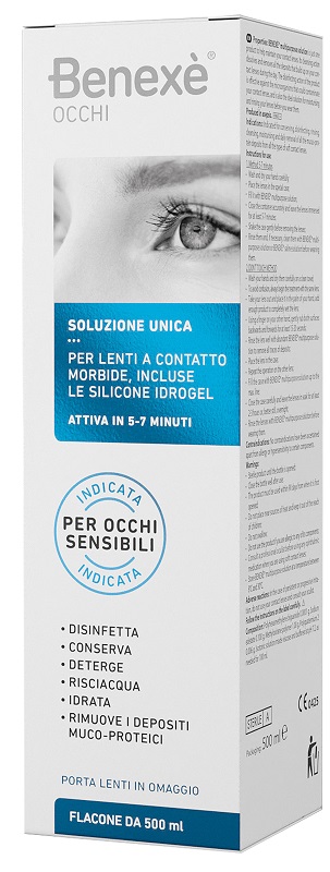 SOLUZIONE UNICA BENEXE' OCCHI PULIZIA LENTI A CONTATTO 500 ML + PORTALENTI IN OMAGGIO - Pharmaleader