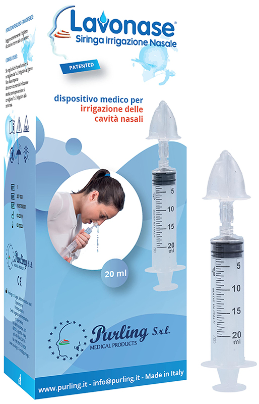 LAVONASE IRRIGAZIONE NASALE NON STERILE SIRINGA 20 ML + LUER-LOCK CON CAPPUCCIO + UGELLO NASALE CON RACCORDO LUER-LOCK + PERFORATORE CON VALVOLA NON RITORNO CON TAPPO - Pharmaleader