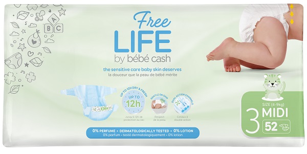 FREELIFE BY BEBECASH PANNOLINI MIDI TAGLIA 3 4-9 KG GIROVITA 35-56 CM 52 PEZZI - Pharmaleader