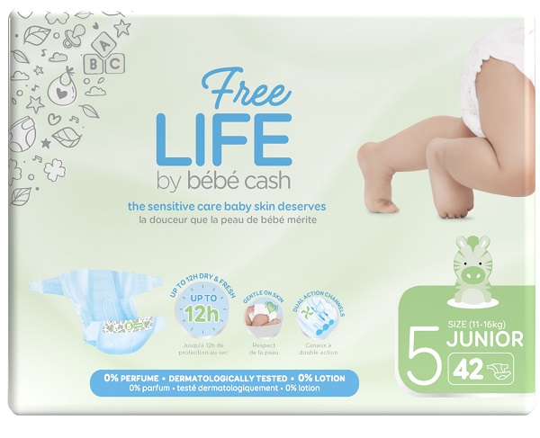 FREELIFE BY BEBECASH PANNOLINI JUNIOR TAGLIA 5 11-25 KG GIROVITA 41-62 CM 42 PEZZI - Pharmaleader