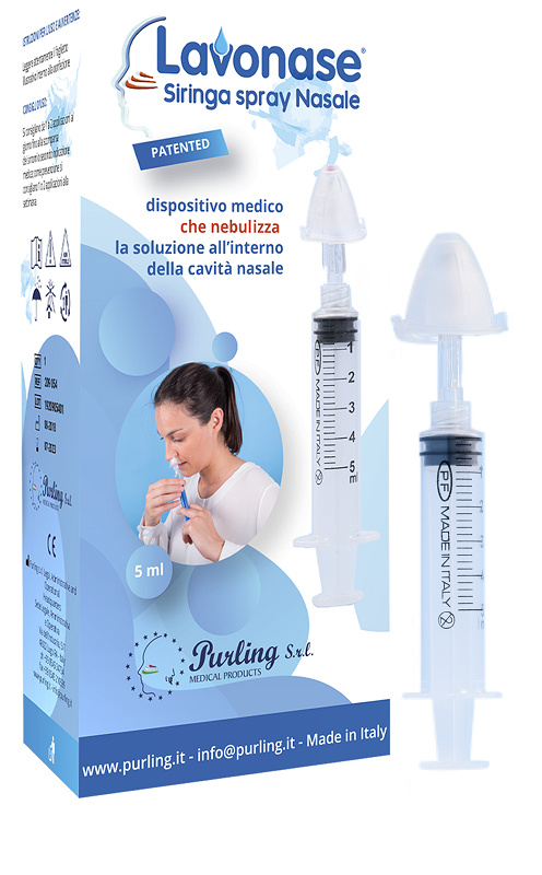 LAVONASE SIRINGA SPRAY NASALE NON STERILE 5 ML LUER-LOCK CON CAPPUCCIO + UGELLO NASALE CON RACCORDO LUER-LOCK + PERFORATORE CON VALVOLA NON RITORNO CON TAPPO - Pharmaleader