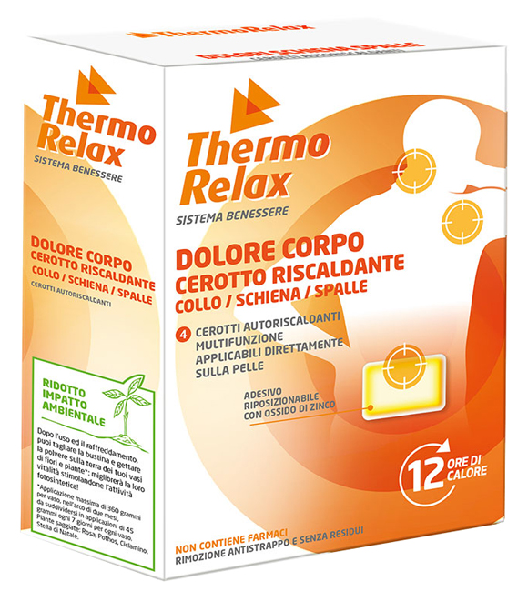 THERMORELAX CEROTTO AUTORISCALDANTE DOLORE CORPO COLLO/SCHIENA/SPALLE 4 PEZZI - Pharmaleader