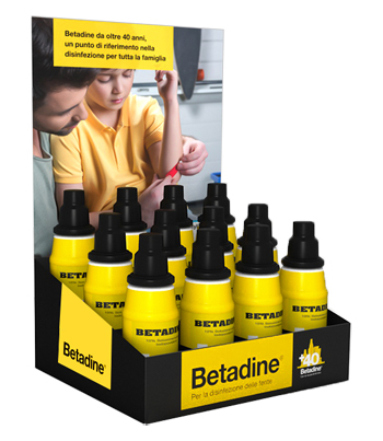 BETADINE ESPOSITORE SOLUZIONE CUTANEA 10% 12 PEZZI DA 125 ML - Pharmaleader