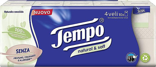 TEMPO FAZZOLETTI NATURAL&SOFT 10 PEZZI DA 9 FAZZOLETTI - Pharmaleader