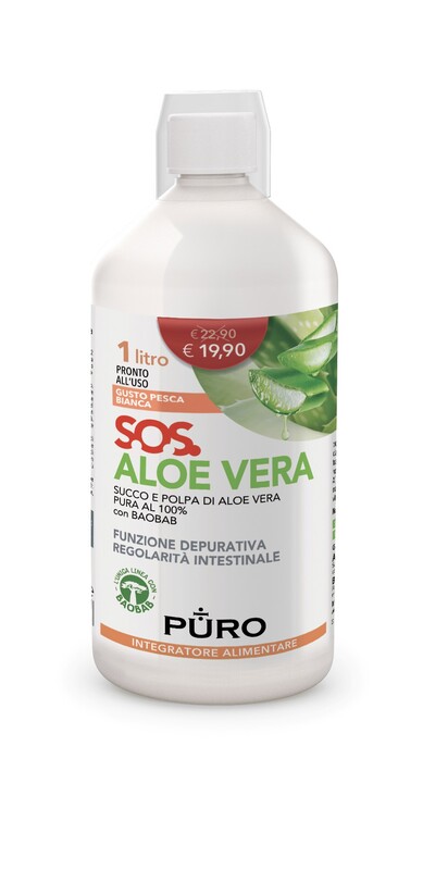 PURO ALOE VERA SUCCO E POLPA 100% + BAOBAB PESCA BIANCA 1 LITRO - Pharmaleader
