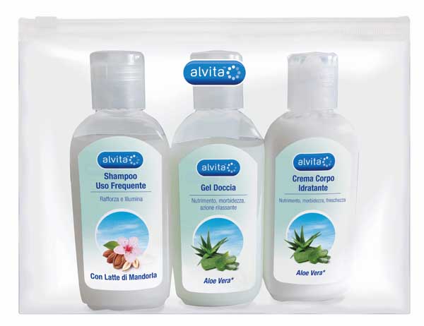 ALVITA KIT VIAGGIO BODY CARE 1 GEL DOCCIA ALOE VERA 75 ML + 1 CREMA CORPO IDRATANTE ALOE 75 ML + 1 SHAMPOO USO FREQUENTE 75 ML - Pharmaleader