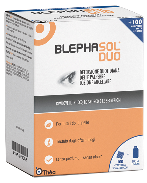 BLEPHASOL DUO SOLUZIONE MICELLARE IGIENE PALPEBRALE 100 ML + 100 GARZE - Pharmaleader