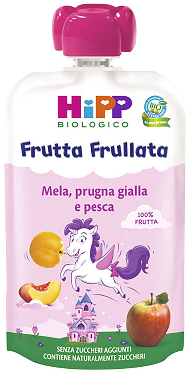 HIPP BIO FRUTTA FRULLATA UNICORNO MELA PRUGNA GIALLA PESCA 90 G - Pharmaleader