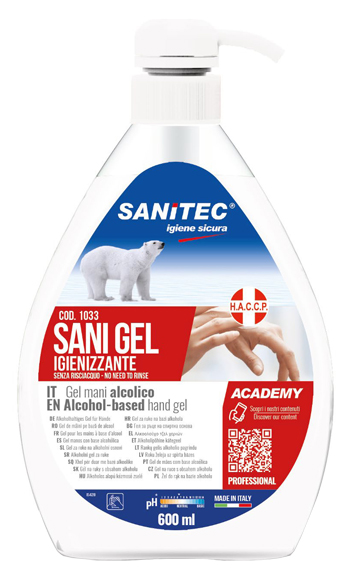 GEL IGIENIZZANTE MANI ALCOLICO 70% PRONTO ALL'USO SANI GEL SANITEC 600 ML USO PROFESSIONALE - Pharmaleader