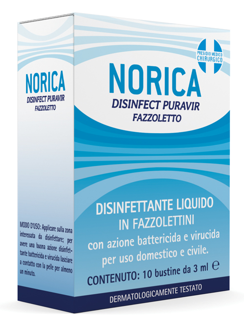 NORICA DISINFECT PURAVIR FAZZOLETTO 10 BUSTINE DA 3 ML - Pharmaleader