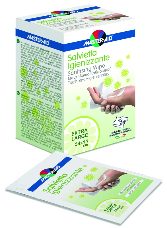 MASTER-AID SAVIETTA IMPREGNATA DI SOLUZIONE IGIENIZZANTE XL 12 PEZZI - Pharmaleader