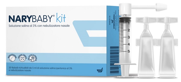 NARY BABY KIT SOLUZIONE SALINA IPERTONICA AL 3% 20 FIALOIDI + NEBULIZZATORE NASALE - Pharmaleader