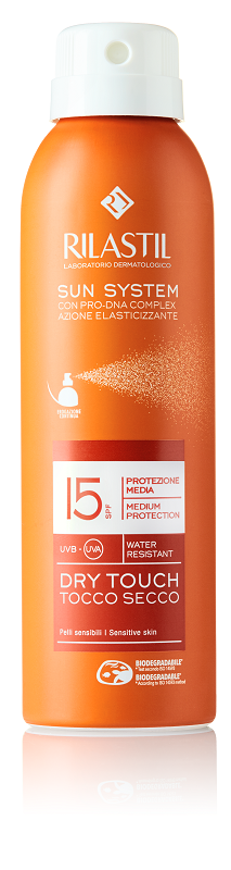 RILASTIL SUN SYSTEM DRY DRY TOUCH SPF 15 PROTEZIONE MEDIA WATER RESISTANT 200 ML - Pharmaleader