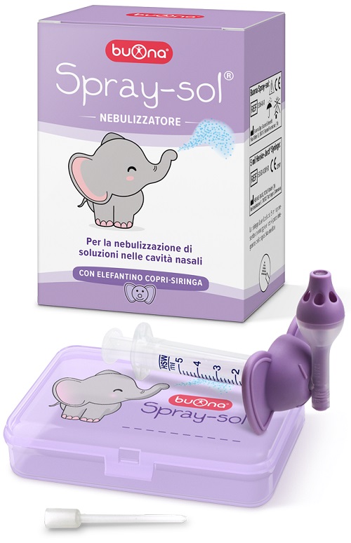 BUONA SPRAY-SOL NEBULIZZATORE SPRAY SOL + AGO CANNULA + SIRINGA LUER LOCK DA 5 ML + ELEFANTINO COPRI-SIRINGA + CONTENITORE - Pharmaleader