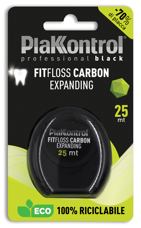 PLAKKONTROL PROFESSIONAL BLACK FITFLOSS CARBON EXPANDING FILO INTERDENTALE 25 METRI FRESH MINT - Pharmaleader