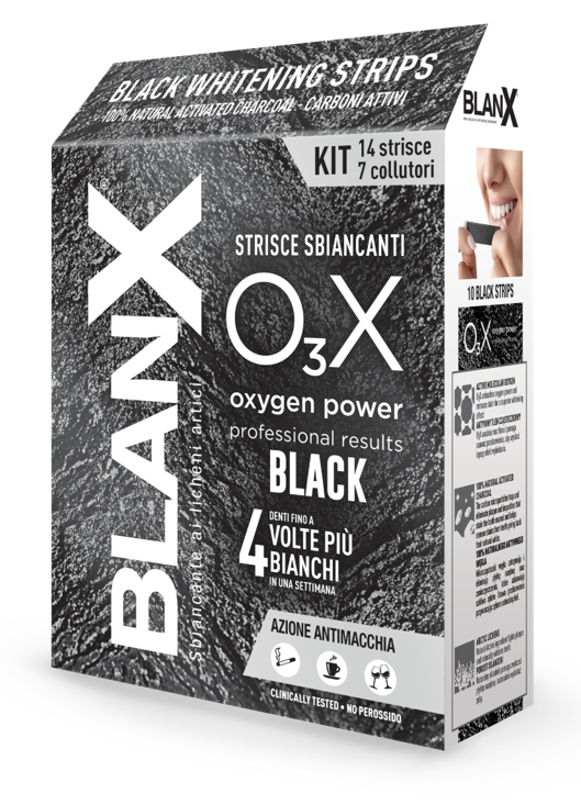 BLANX O3X BLACK STRISCE SBIANCANTI E ANTIMACCHIA 14 PEZZI - Pharmaleader