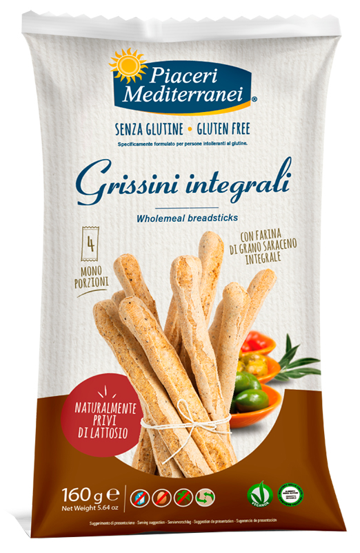 PIACERI MEDITERRANEI GRISSINI INTEGRALI 160 G - Pharmaleader