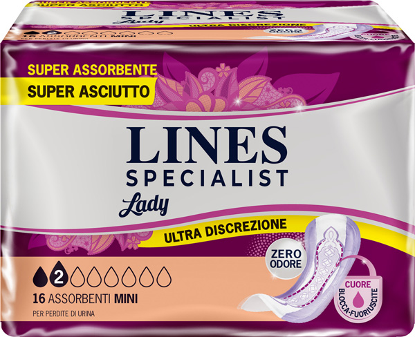 ASSORBENTI PER INCONTINENZA LINES SPECIALIST LADY MINI 16 PEZZI - Pharmaleader