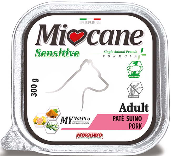 MIOCANE SENSITIVE SINGLE ANIMAL PROTEIN FORMULA ADULT PATE' PROSCIUTTO 300 G - Pharmaleader