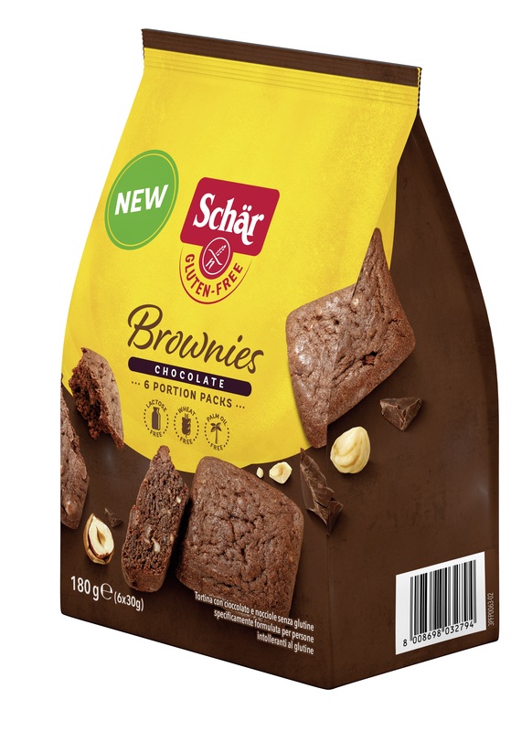 SCHAR BROWNIES CHOCOLATE TORTINA CON CIOCCOLATO E NOCCIOLE 6 MONOPORZIONI DA 30 G - Pharmaleader