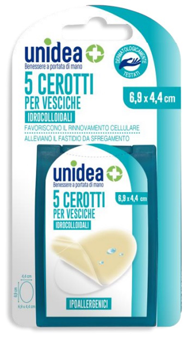 CEROTTO IDROCOLLOIDALE OVALE UNIDEA PER VESCICHE 6,9X4,4 CM 5 PEZZI - Pharmaleader