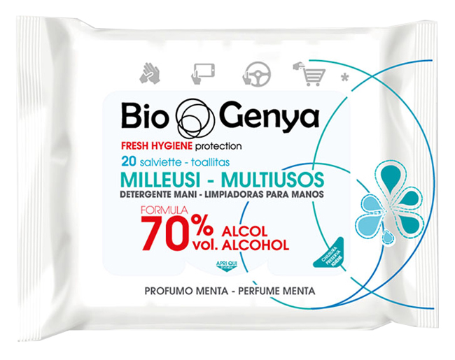 BIOGENYA MILLEUSI IGIENIZZANTI 70% ALCOOL SALVIETTE 20 PEZZI - Pharmaleader