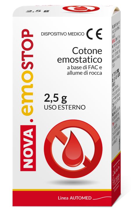 COTONE EMOSTATICO NOVA EMOSTOP CON FAC E ALLUME DI ROCCA 2,5 G - Pharmaleader