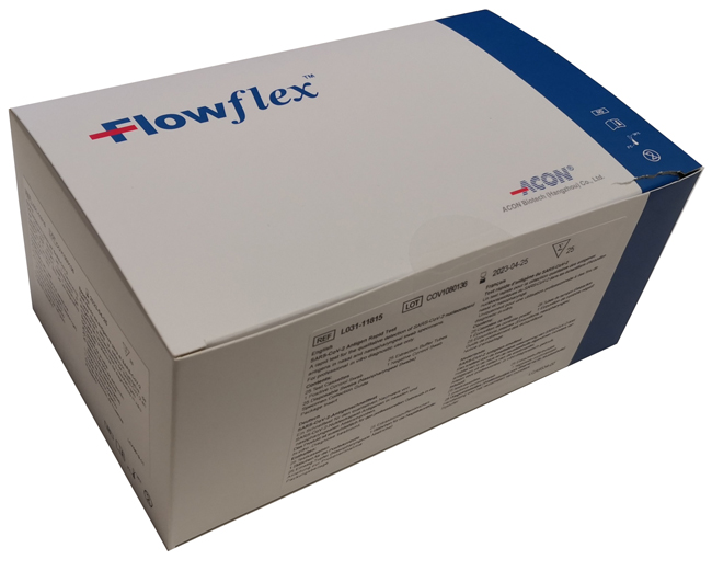 TEST ANTIGENICO RAPIDO COVID-19 FLOWFLEX DETERMINAZIONE QUALITATIVA ANTIGENI SARS-COV-2 IN TAMPONI NASOFARINGEI MEDIANTE IMMUNOCROMATOGRAFIA 25 PEZZI USO PROFESSIONALE - Pharmaleader
