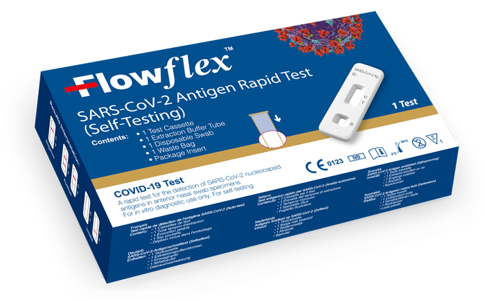 TEST ANTIGENICO RAPIDO COVID-19 FLOWFLEX AUTODIAGNOSTICO DETERMINAZIONE QUALITATIVA ANTIGENI SARS-COV-2 IN TAMPONI NASALI MEDIANTE IMMUNOCROMATOGRAFIA PROVETTA CON ALLUMINIO - Pharmaleader