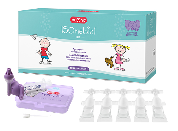 ISONEBIAL KIT PULIZIA CAVITA' NASALI 20 FLACONCINI MONODOSE 5 ML + SIRINGA LUER LOCK SOFT-JECK + AGO CANNULA + NEBULIZZATORE SPRAY - Pharmaleader