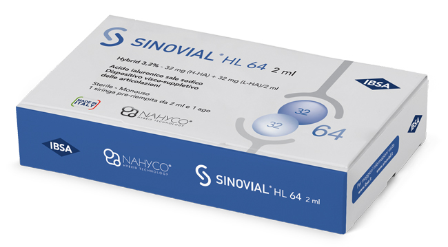 SIRINGA INTRA-ARTICOLARE SINOVIAL HL 64 ACIDO IALURONICO SALE SODICO 3,2% 32MG H-HA + 32MG H-LA/2ML 2 ML - Pharmaleader